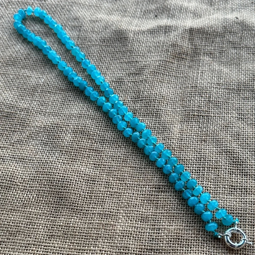 Blue Quartz Beads Hand knotted Elegant Beaded Necklace New